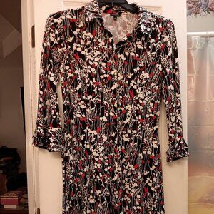 Talbot's Black, White, and Pink Long Sleeve Dress in size M